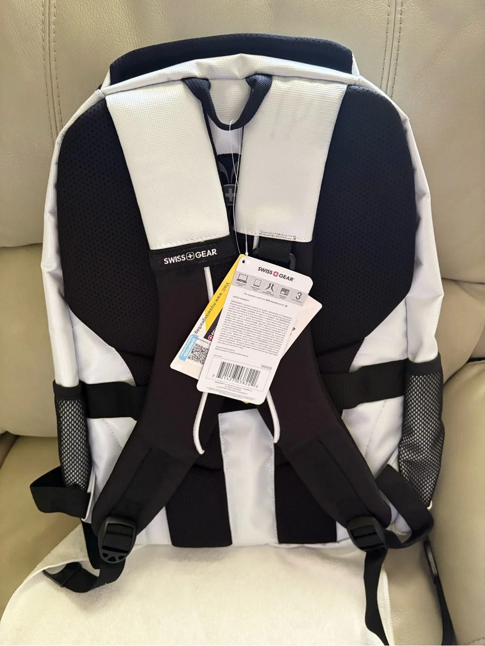 SwissGear White and Black Travel Backpack with Red Cross Patch